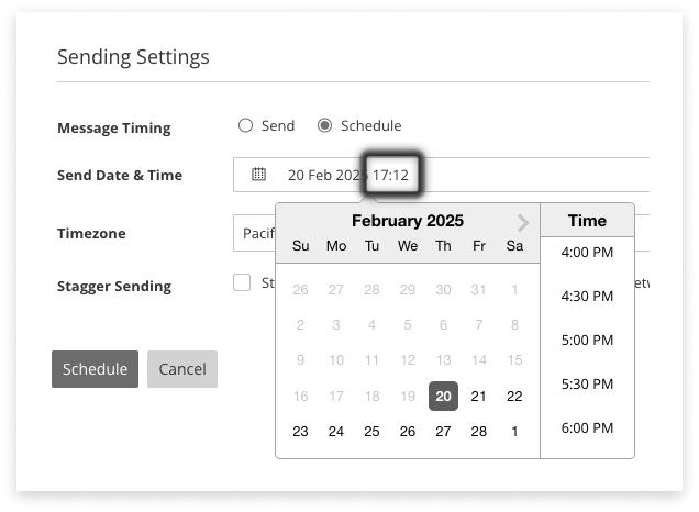 Black and white screenshot of where to schedule a campaign in campaign manager