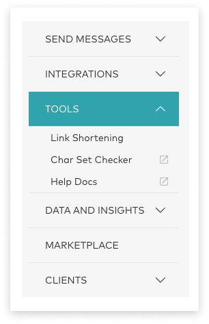 screenshot of Optus SMS account main side-menu with 'Tools' open