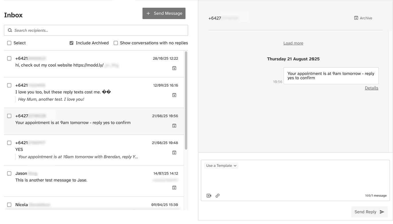 black and white screenshot showing the inbox