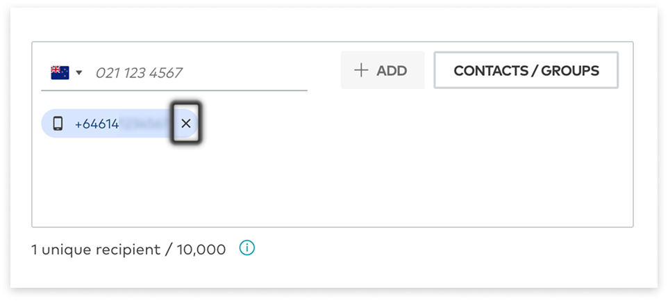 colourful screenshot showing options to add recipients when sending a New Message in Web2SMS