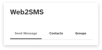 Black and white screeshot of the web2sms tabs, with 'send message' selected
